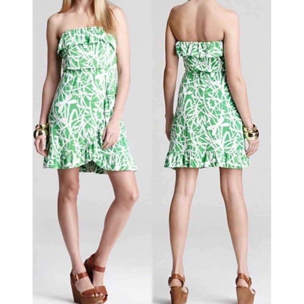 Lilly Pulitzer Flor Light My Fire Green Strapless Dress  Rayon Blend  Size S